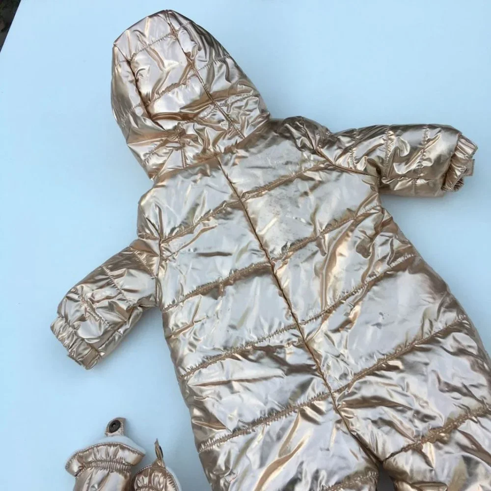 Gymboree Infant Baby Newborn 3-6 mths Bunting Gold One Piece Puffer Suit New